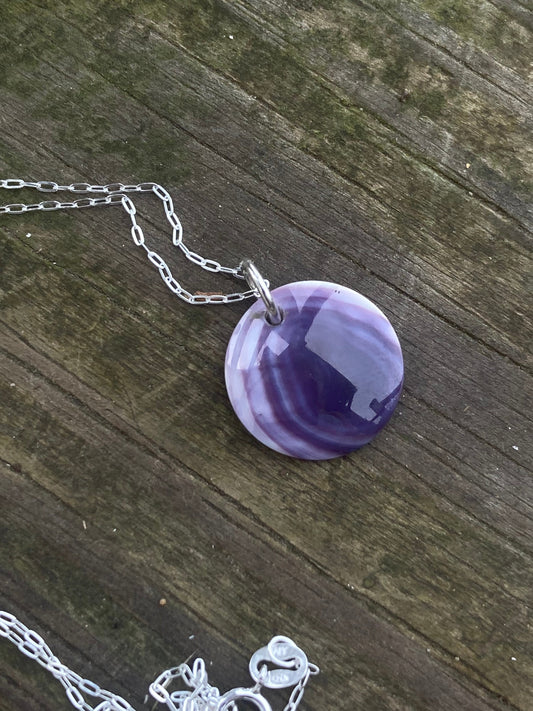 Wampum Circle necklace with sterling silver chain.