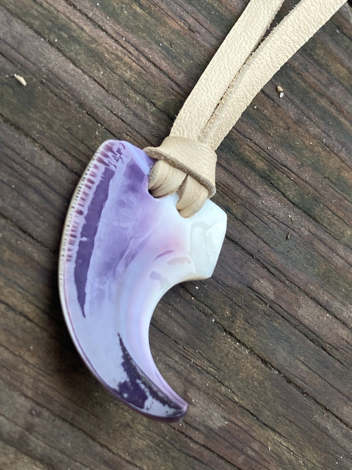 Traditional Wampum claw necklace with deer lace thong