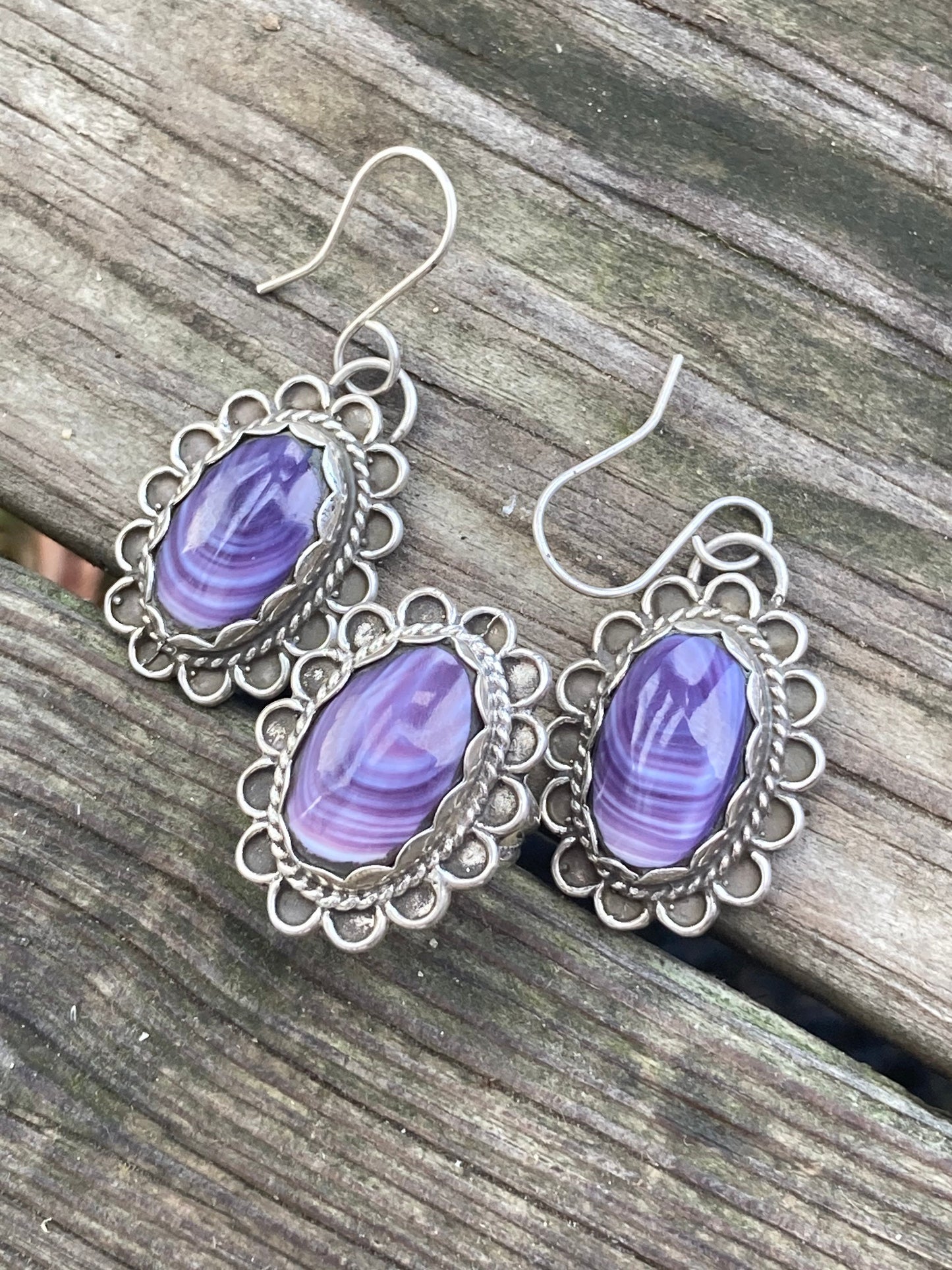 Wampum and Sterling Silver Oval Fancy border ring and earrings SET