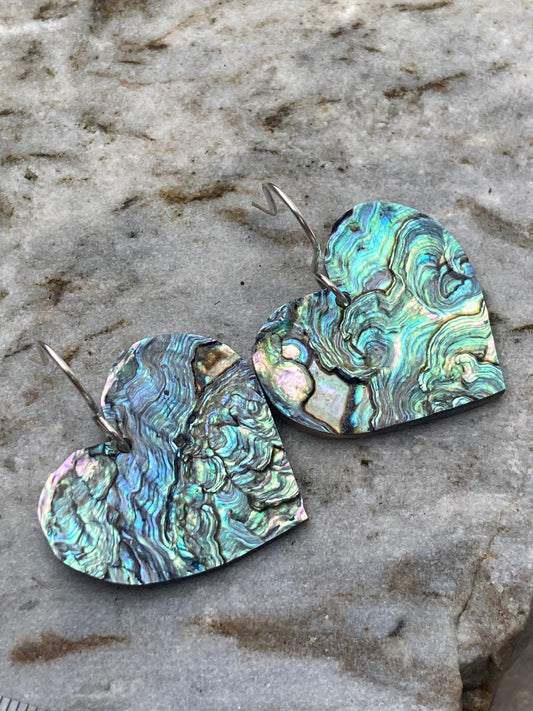 Heart Earrings Abalone Beautiful Iridescent