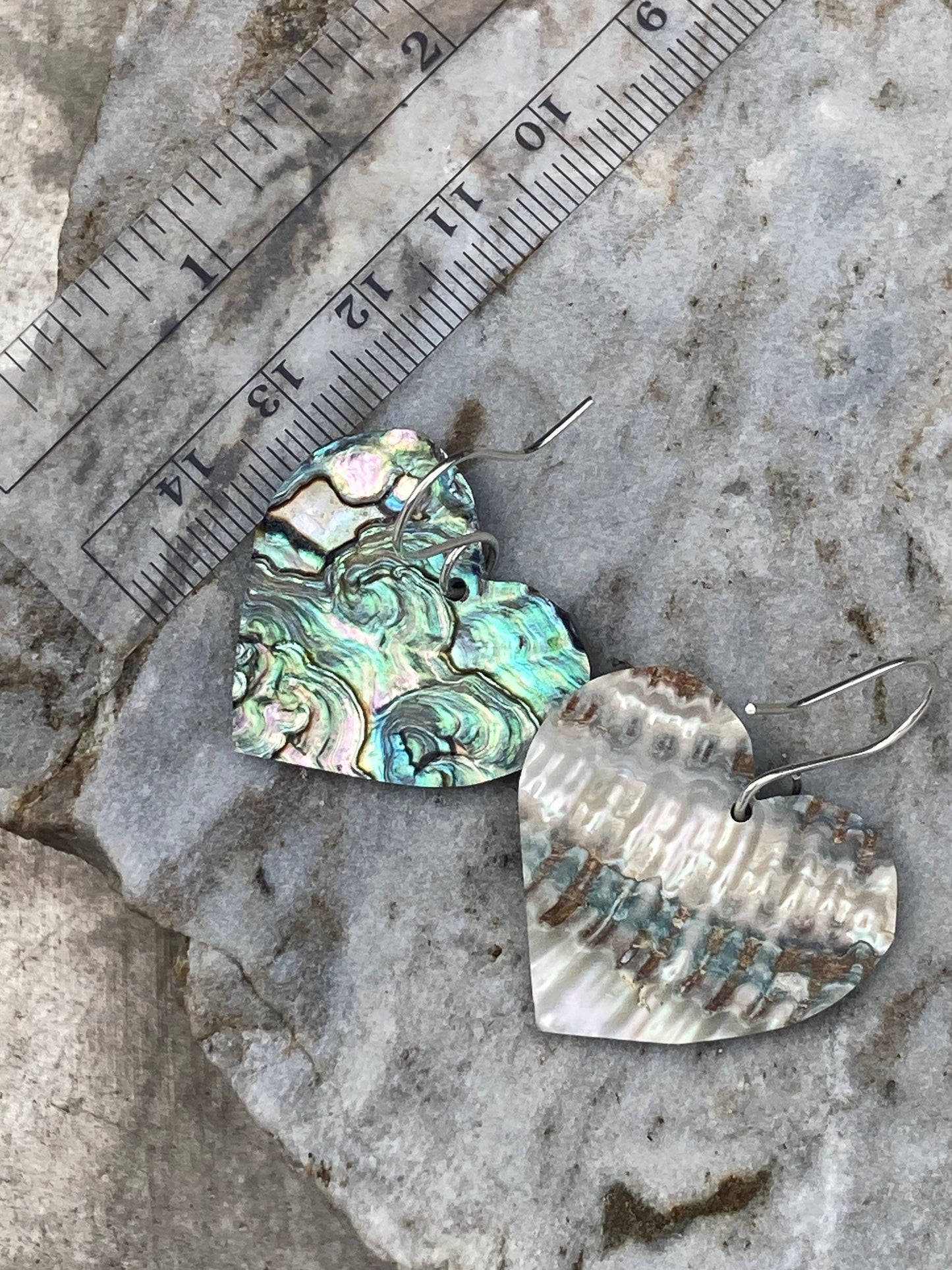 Heart Earrings Abalone Beautiful Iridescent