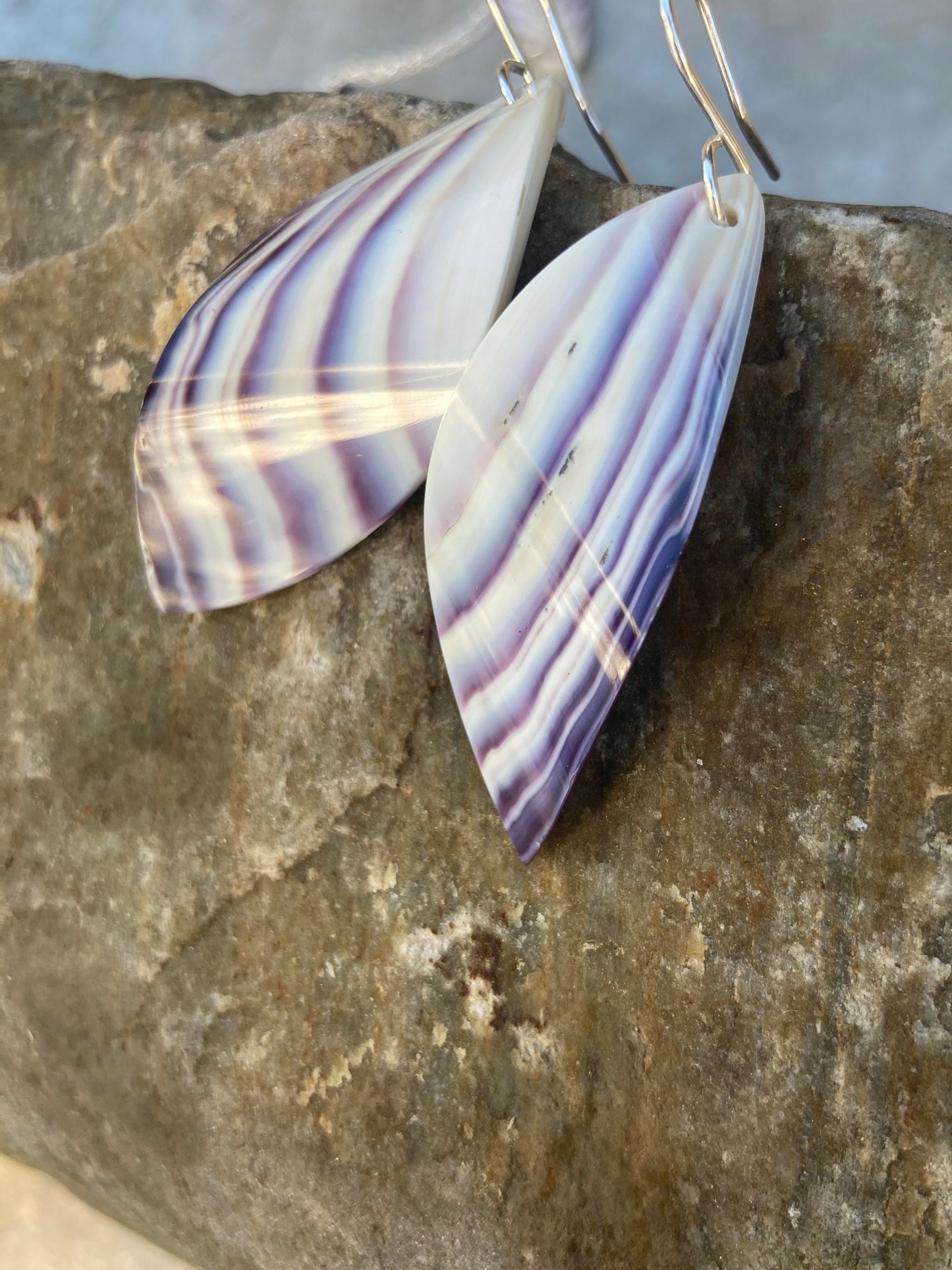 Striped Wampum Earrings White Magnificent Curved Earrings