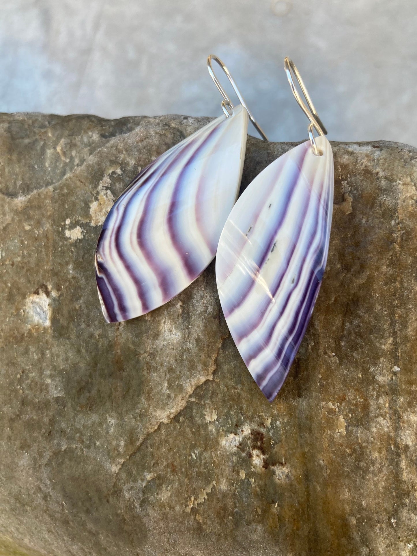 Striped Wampum Earrings White Magnificent Curved Earrings