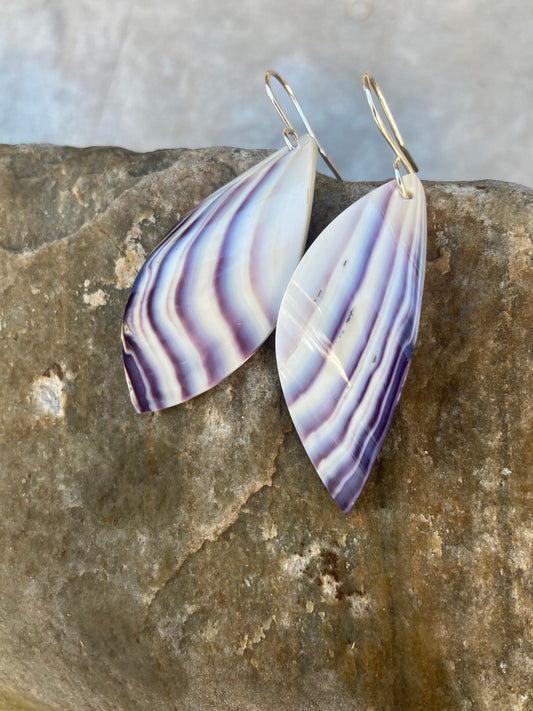 Striped Wampum Earrings White Magnificent Curved Earrings