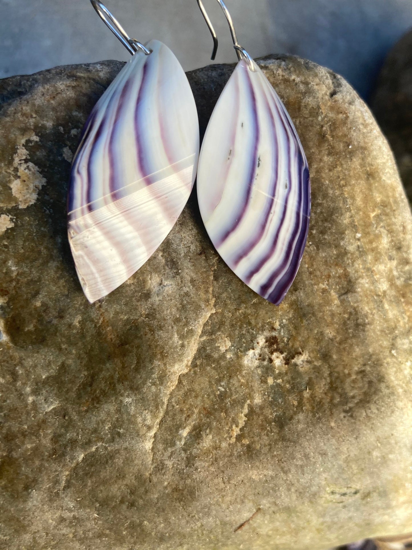 Striped Wampum Earrings White Magnificent Curved Earrings