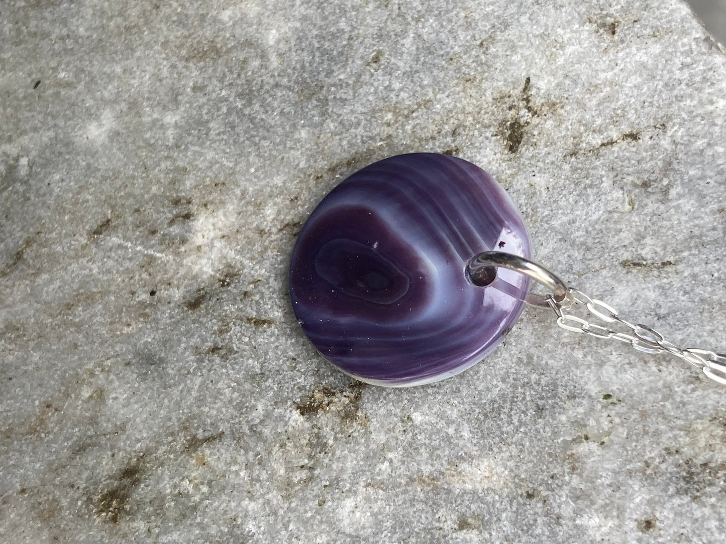 Wampum Circle necklace with sterling silver chain.