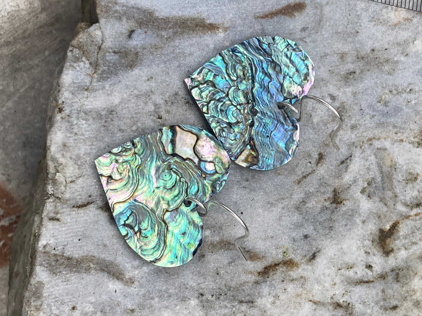 Heart Earrings Abalone Beautiful Iridescent