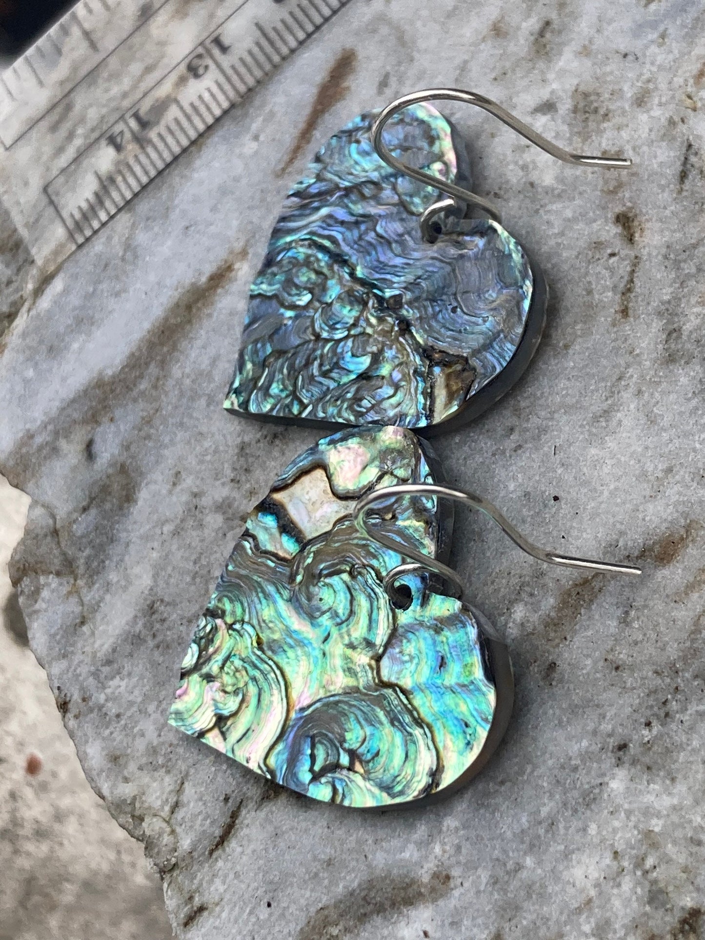 Heart Earrings Abalone Beautiful Iridescent