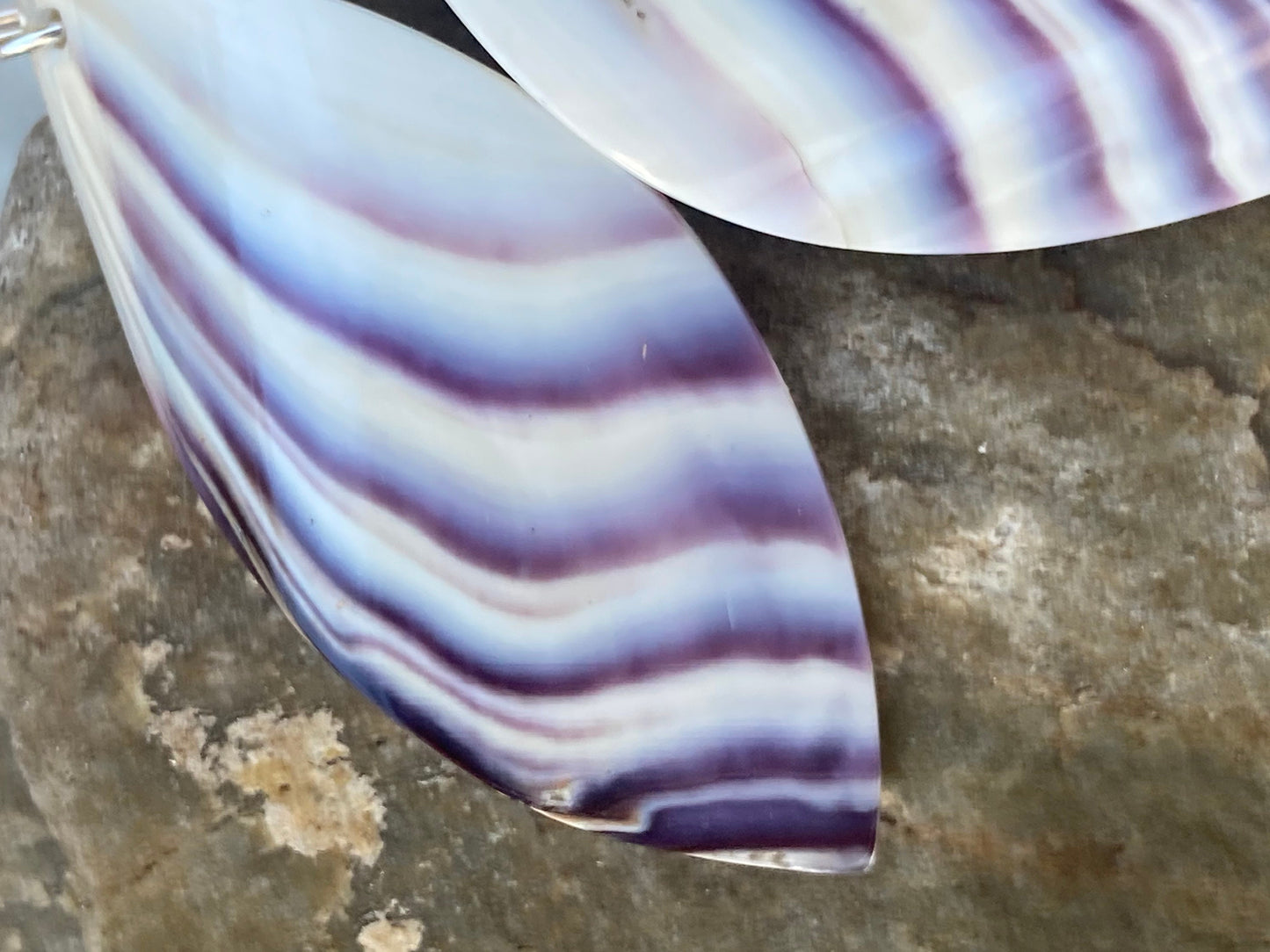 Striped Wampum Earrings White Magnificent Curved Earrings
