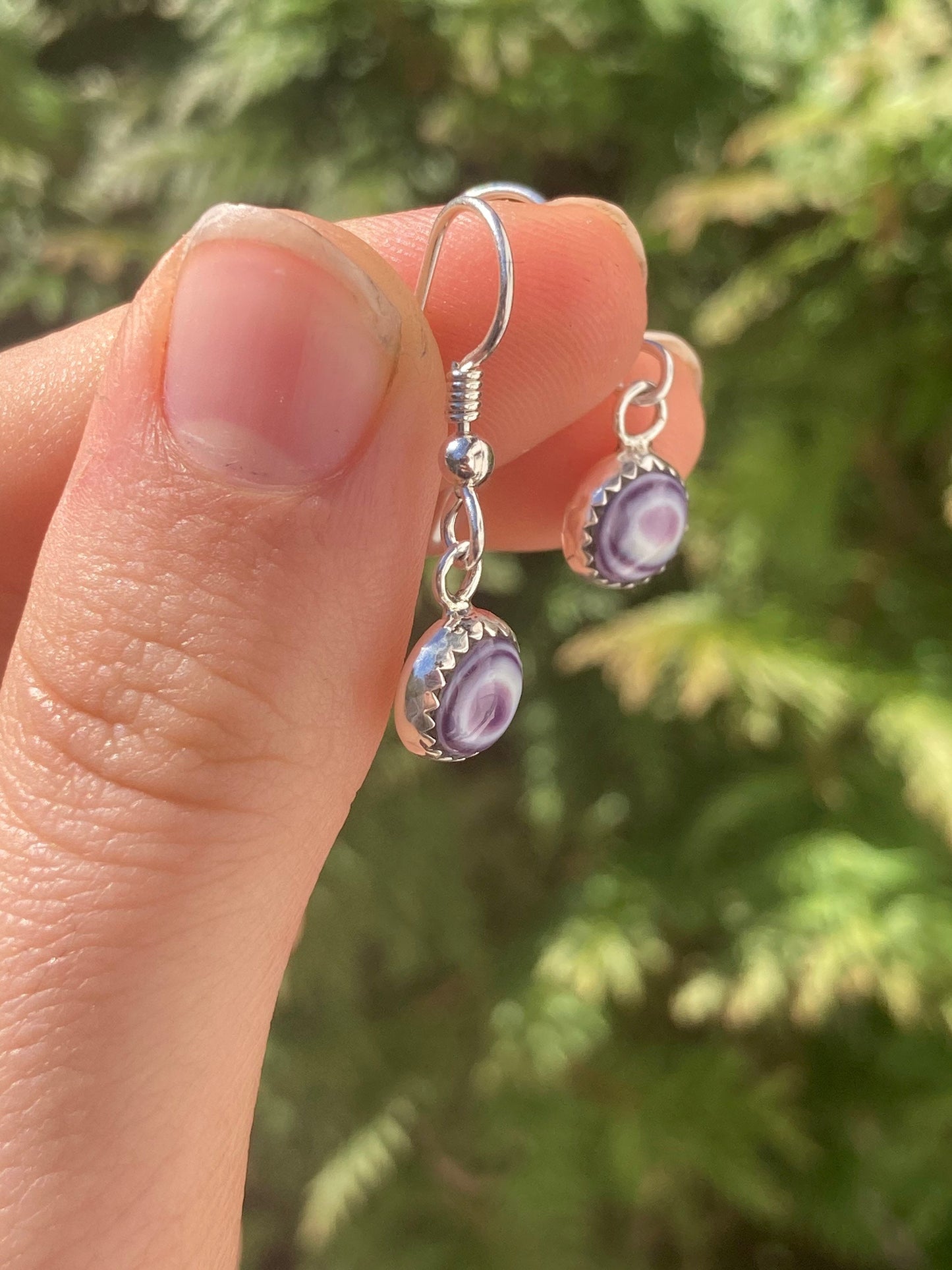 Dainty Sterling Silver Purple Wampum earrings with rubber backing Sterling Silver Cute shell jewelry