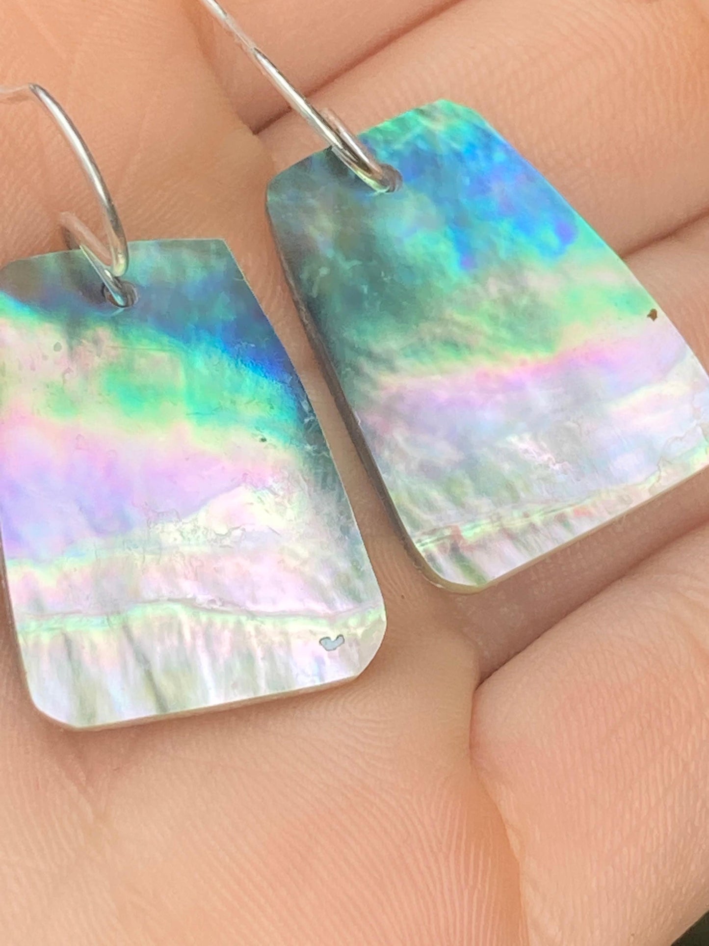 Beautiful Iridescent Abalone trapezoid earrings Beach themed sunset earrings for beach wear summer jewelry