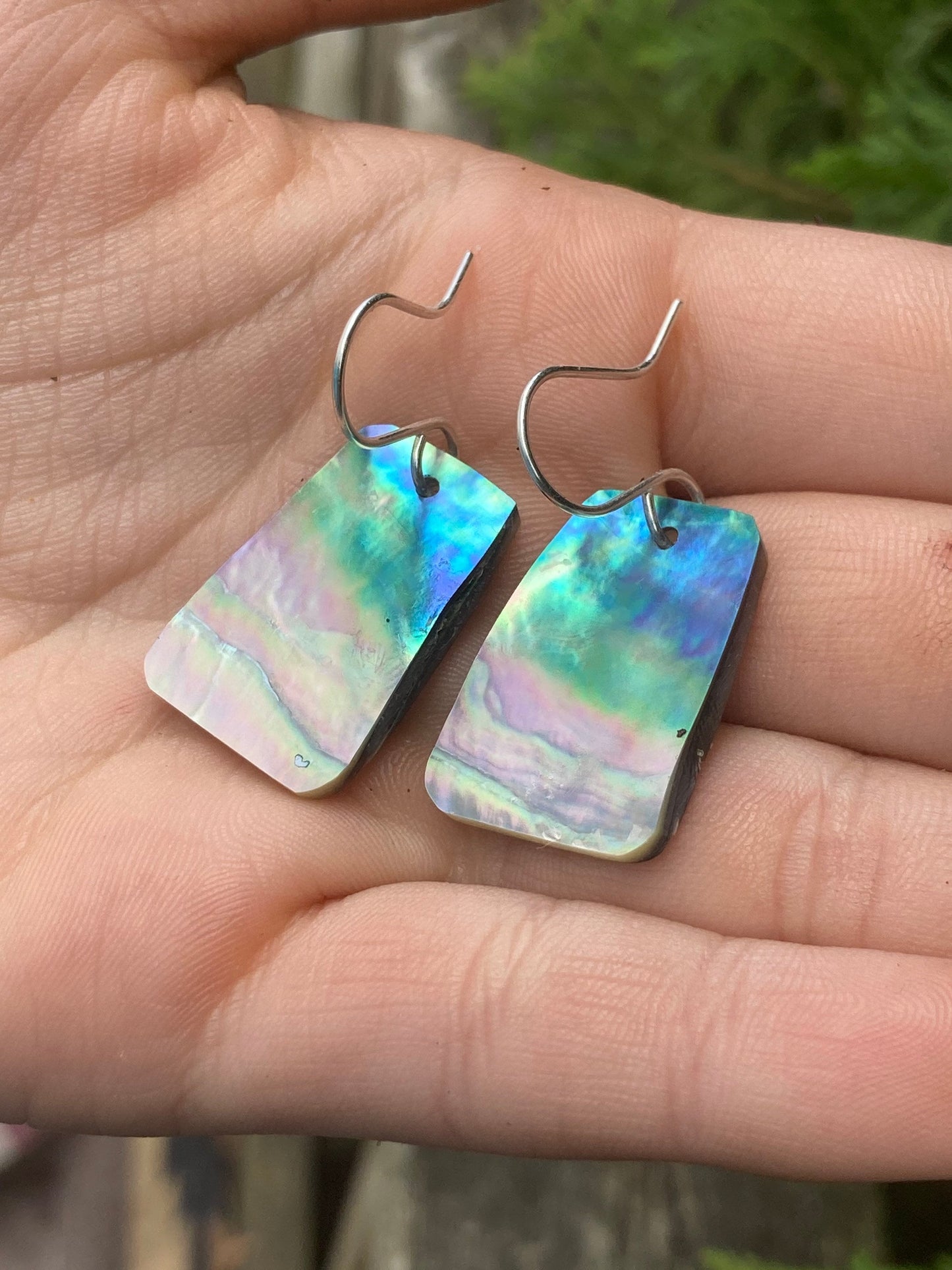 Beautiful Iridescent Abalone trapezoid earrings Beach themed sunset earrings for beach wear summer jewelry