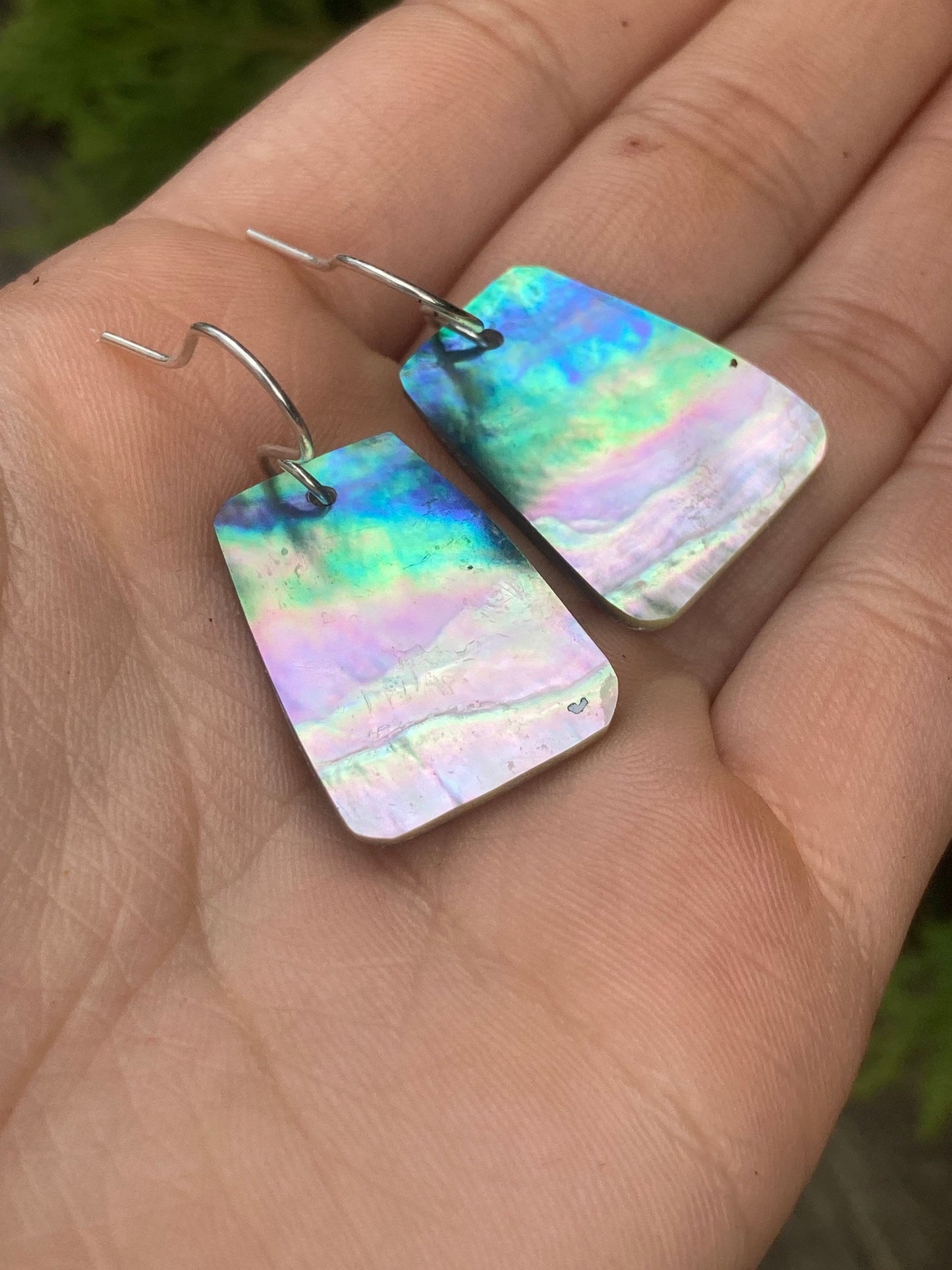 Beautiful Iridescent Abalone trapezoid earrings Beach themed sunset earrings for beach wear summer jewelry