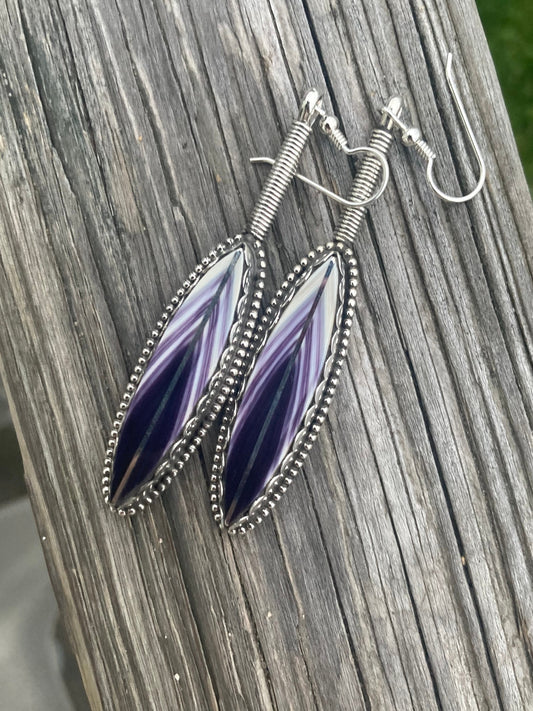 Wampum Feather with Silver Quill Earrings
