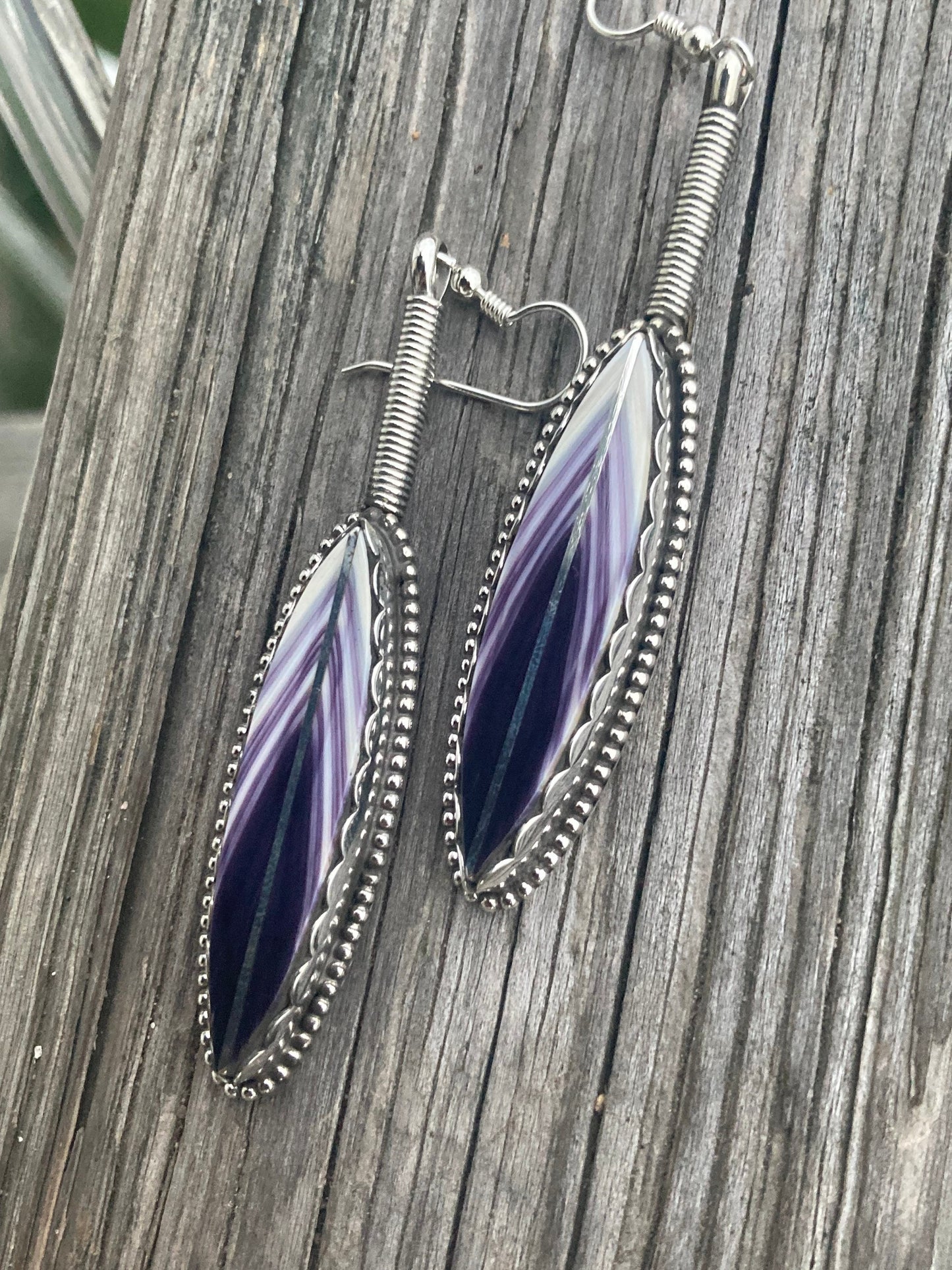 Wampum Feather with Silver Quill Earrings