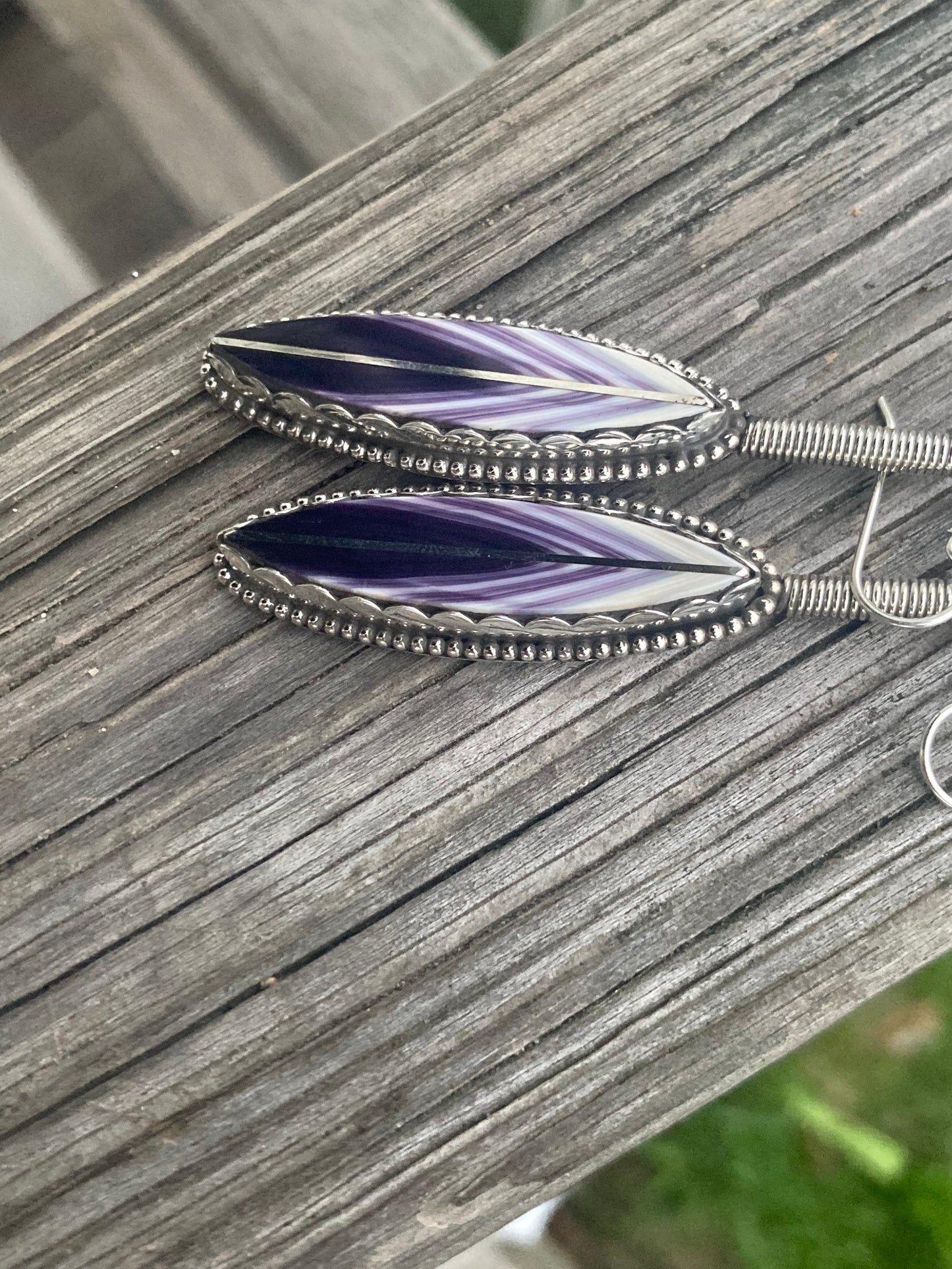 Wampum Feather with Silver Quill Earrings