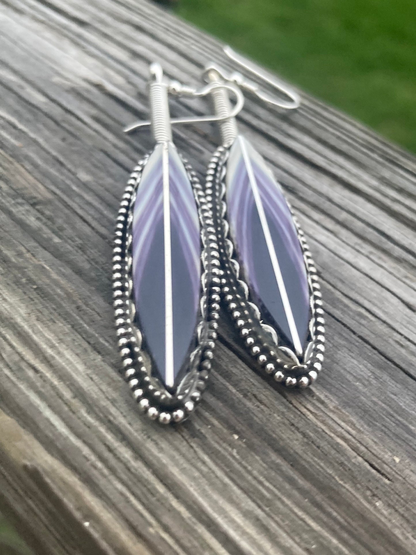 Wampum Feather with Silver Quill Earrings