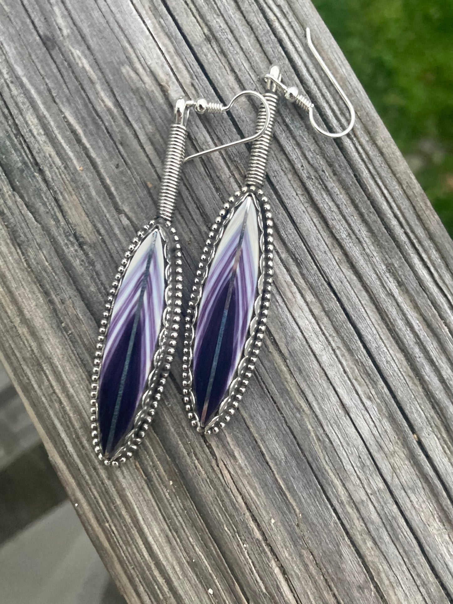 Wampum Feather with Silver Quill Earrings