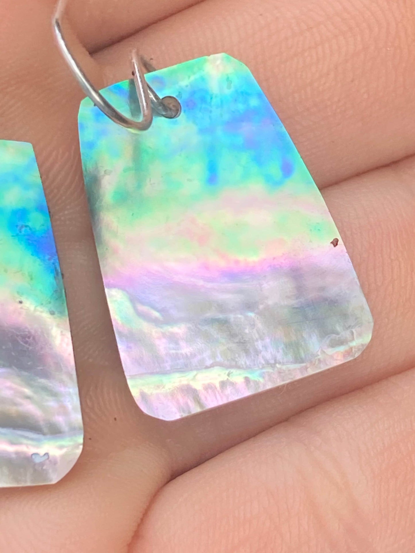 Beautiful Iridescent Abalone trapezoid earrings Beach themed sunset earrings for beach wear summer jewelry